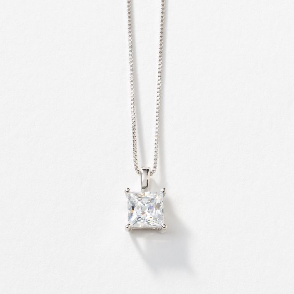 Classic Sterling Silver Necklace with Single White Swarovski Zirconia Pendant